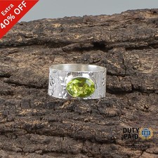 Valentines Sale August Natural Peridot Band New Ring Jewelry 925 Sterling Silver