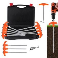 8" Tent Stakes Heavy Duty 12 Pack, Screw in Tent Stakes, Metal Threaded Campi...