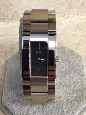Gucci 4600M Series Black Rectangle  Silver Tone Stainless Steel-Free Shipping