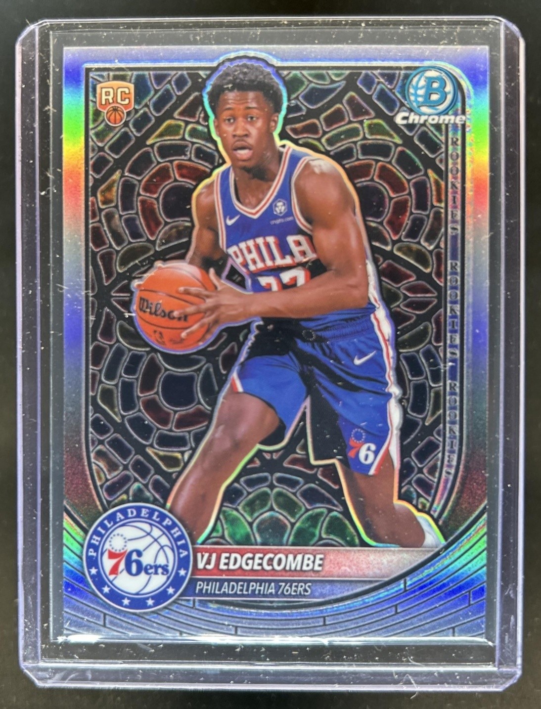 2025-26 Bowman VJ Edgecombe Chrome RC Etched In Glass Variation SP #NBE-3 76ers