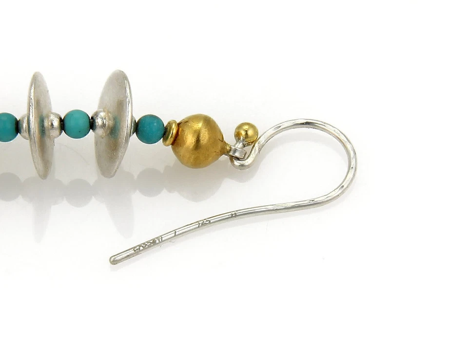 Pendientes colgantes Gurhan Galápagos turquesa de plata de ley de 24 k en capas de oro Foto 4 de 4