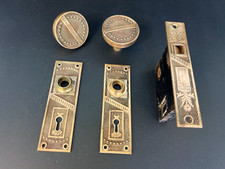 Antique Brass Eastlake Door Lock Set – Knobs, Plates, Mortise Lock 1880s