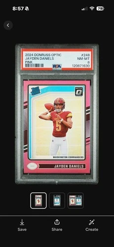 JAYDEN DANIELS 2024 PANINI DONRUSS OPTIC PREVIEW-PINK #389 ROOKIE RC PSA 8