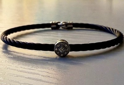18K Charriol Cable Bangle Bracelet  White Gold & Steel Diamond Signed
