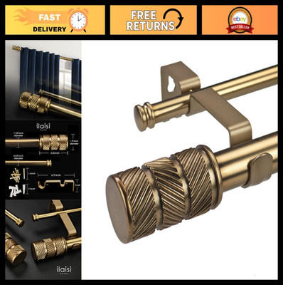 Antique Gold 1-1/8'' Curtain Rods with Knurl Finial, 72-144'' Telescoping Double R