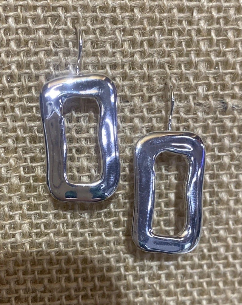 Silver-toned, geometric, hollow rectangular dangl… - image 4