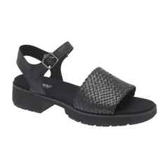 MUNRO Conner Black Leather Woven Ankle Strap Sandal Women 8.5 | MSRP $210