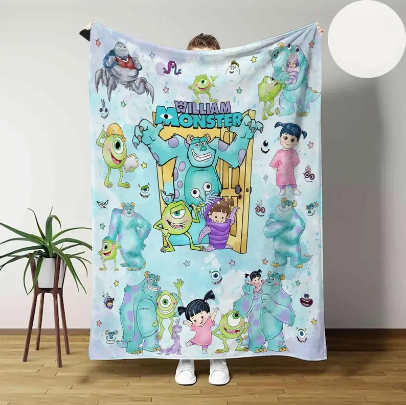 Personalized Disney Monster Inc Watercolor Sully Mike Boo Fleece Blanket