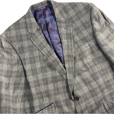 Ted Baker London Endurance Linen Sport Coat Men's 44R Gray Plaid Jeff SPJ Lined