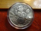 1991 Happy Holidays Snowman One 1 Oz .999 Silver Bullion Round - No Reserve