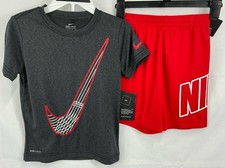 New Nike Little Boy's 6 T-Shirt  Shorts Set University Red Shorts Grey Shirt