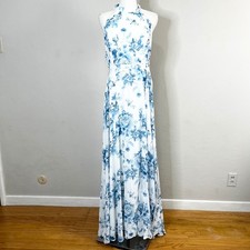 Dessy Collection 3082 Chiffon Floral Halter Neck Backless Maxi Dress Size 14