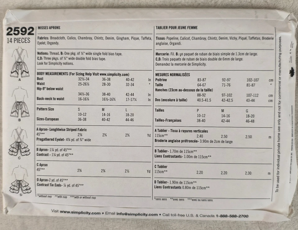 Simplicity Pattern 2592 Retro Aprons Vintage 50s Reproduction Archives Uncut SML - Image 3 of 3