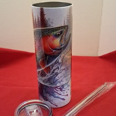Fish Print Insulated Metal Tumbler Slide Lock Lid & Straw, 3-Piece Set