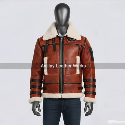 Men s Luxury Shearling Jacket New Style Genuine Leather Aviator Coat With Fur