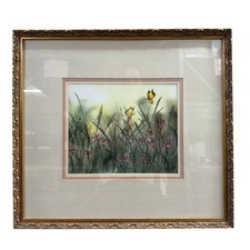 Signed Framed Butterfly Floral Wall Art