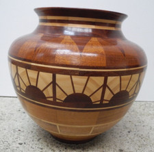 SEGMENTED TURNED LAMINATED TIMBER WOODEN CRAFTSMAN MADE PARQUETRY VASE BOWL