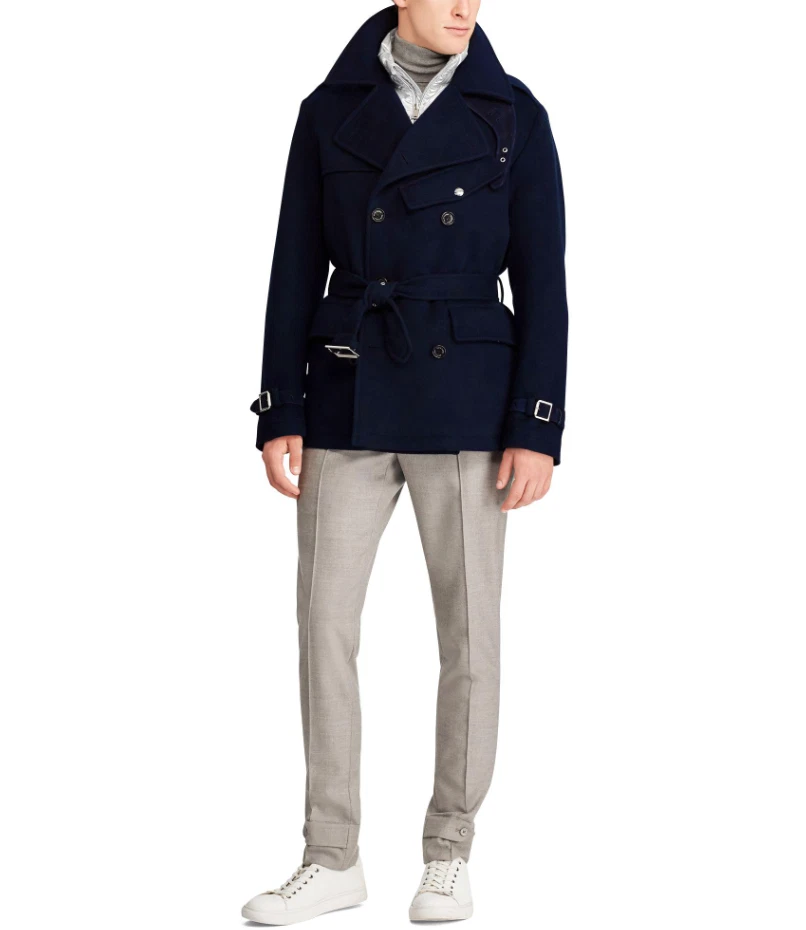 3 995 Ralph Lauren Purple Label Melton Navy Wool Peacoat Trench