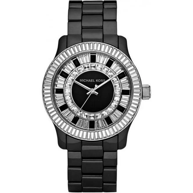 Pre owned Michael Kors Ladies Ceramic Baguette Watch Black Crystal dial MK 5362