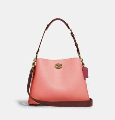 Coach Women's Willow Brass/Candy Pink Multi Colorblock Shoulder Bag (C2590)- New