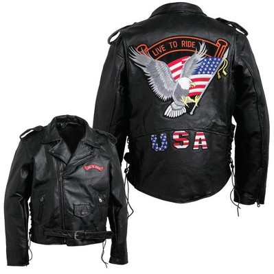 Blouson en Cuir Aigle / Live To Ride { M L XL 2XL 3XL } -( biker custom harley )