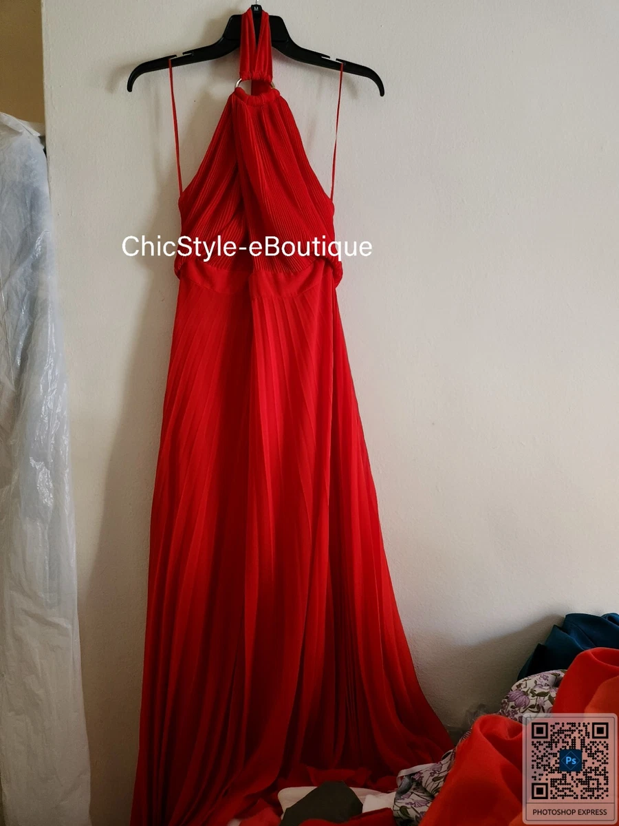 Pleated Halter Dress Red Zara Zara Satin Halter Neck Midi Slip Dress Red  Size XS Extra