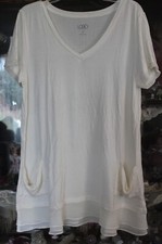 Camisa de Bolsillo LOGO Lori Goldstein con Parte Inferior Cizalla Crema Talla LP L#814