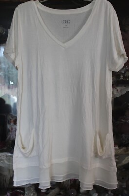 LOGO Lori Goldstein Pocket Shirt w/Shear Bottom Cream Sz LP   L#814