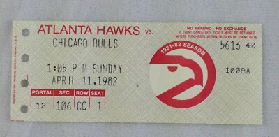NBA 1982 04/11 Chicago Bulls at Atlanta Hawks Ticket-Dan Roundfield 21p&14reb