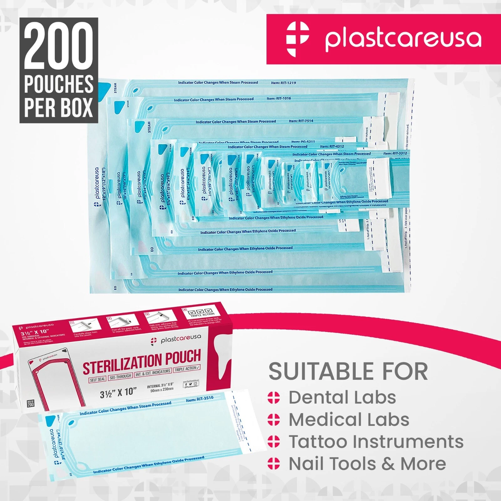 1000 Self-Sealing Sterilization Pouch, 3.5" x 10", Paper/Blue Film (5 Boxes) image 6
