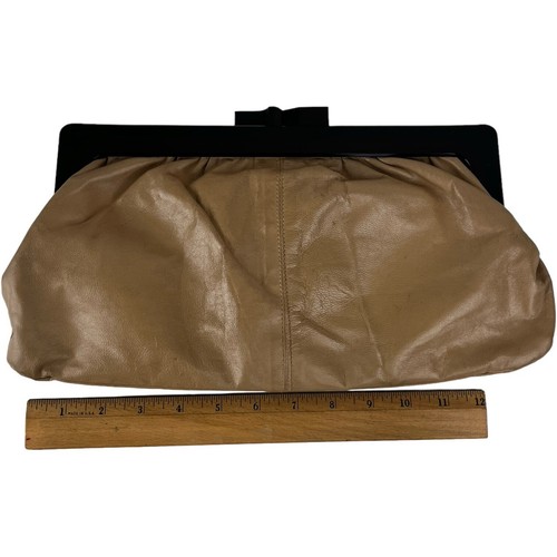 Vintage 1980er Bullock's California braun Leder Umschlag Clutch Handtasche Kunststoff - Bild 3 von 5