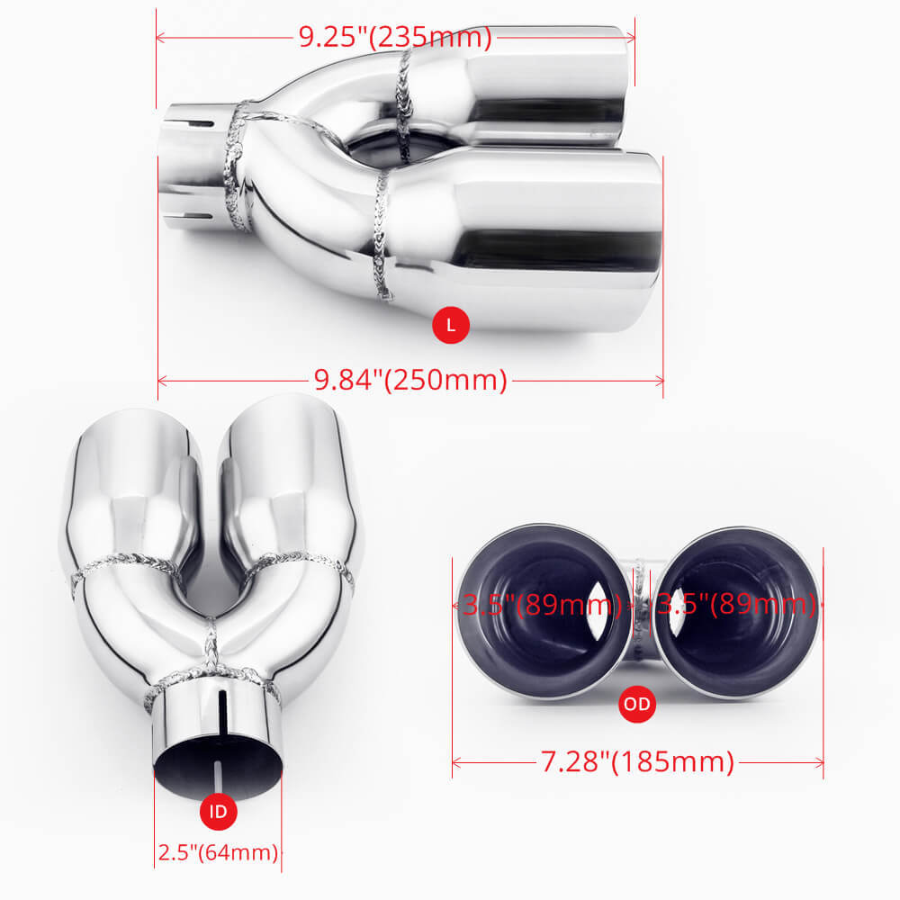 Quad Staggered Clamp On Exhaust Tips Twin 3.5" Outlet Round Angle Cut 2