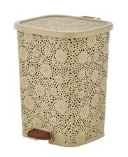 Superio Beige Small Pedal Step-on Trash Can with Lid, Lace Design 6 qt