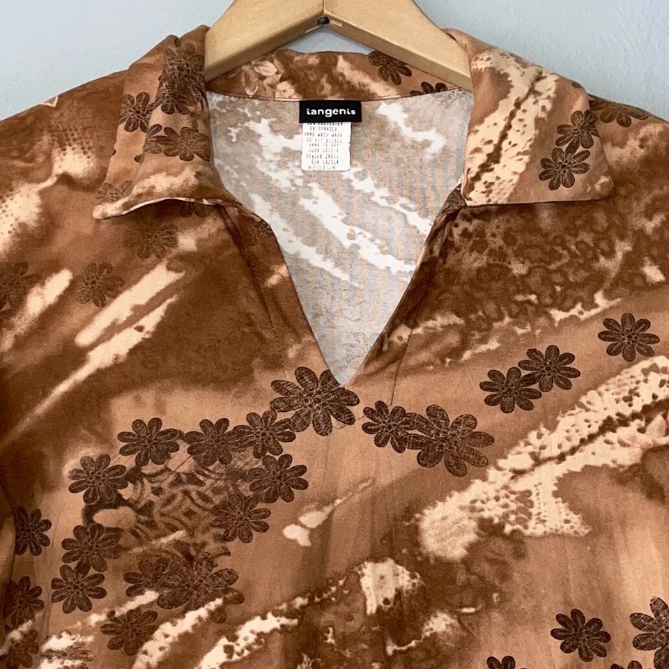 Top corto floral marrón talla mediana Tangents para mujer Y2K retro años 70 Foto 3 de 4