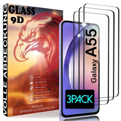 3x Full Screen Für Samsung Galaxy A55 Schutzglas Echt Hartglas Panzerfolie 9D