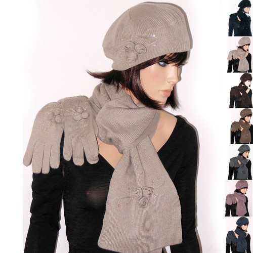 CAPPELLO + SCIARPA + GUANTI Donna Lana completo nero grigio blu bianco ecc  D0295 | eBay