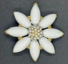 Selro Selini Vintage White Milk Glass Flower Brooch Signed Domed Nice Condition