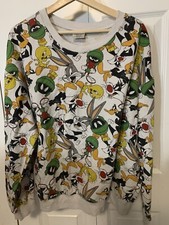 Looney Tunes Mens Sz XL 15-17 Sweatshirt Crewneck All Over Print Pull Over