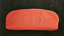 NWT Dior Coral Red Zipper Textured Fabric Embossed Cosmetic Pouch Makeup Bag
