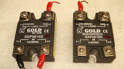2 GOLD SDP0810D 12-80VDC 10A / SAP4010D 40-480VAC 10A SOLID STATE RELAY
