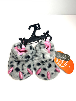 NWT WONDER NATION Baby Girl Sz 3 Fuzzy Monster Pink Claw Foot Slippers Booties
