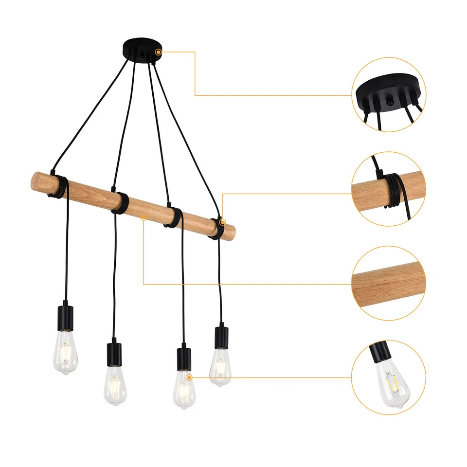 Pendant Lamp Chandelier Modern Farmhouse Fixture Rustic Wood Ceiling Light - Image 3 of 4