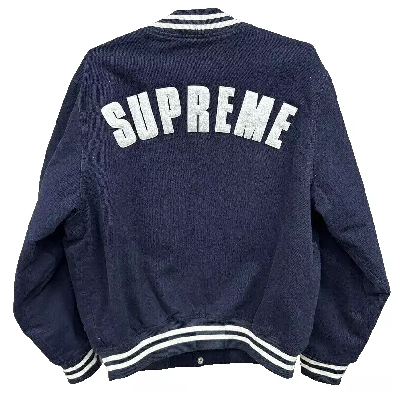 Supreme X New Era 20SS MLB Varsity Jacket Navy Size L Logo Outerwear