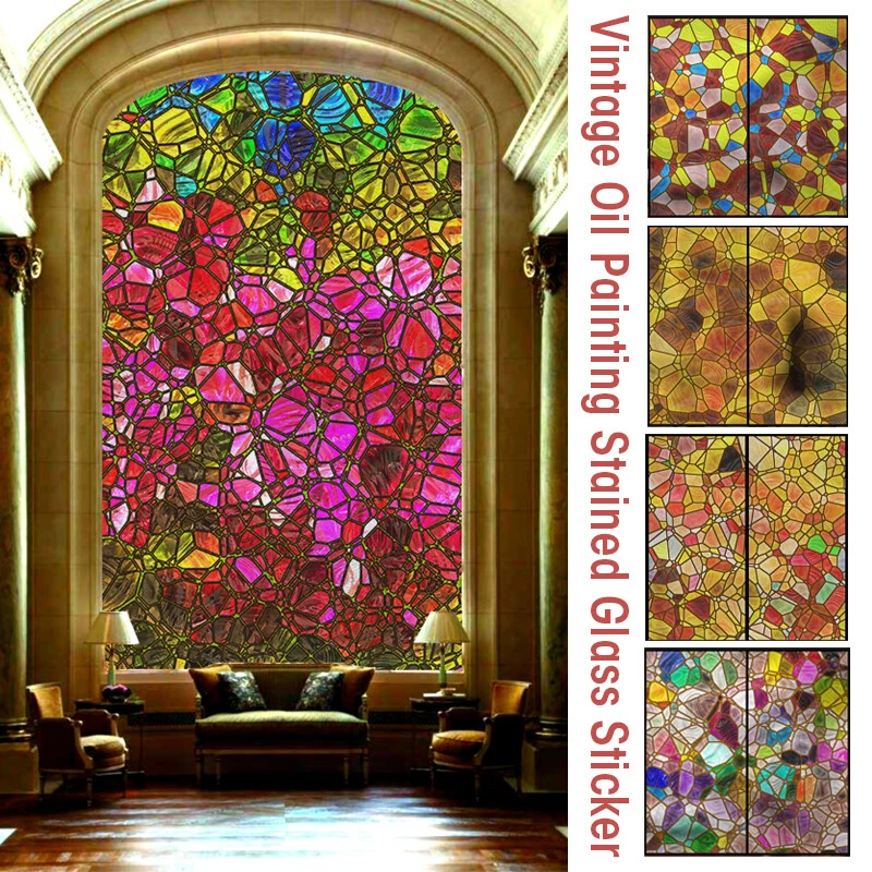 Windimiley Window Privacy Film Stained Glass Window Clings 3D Rainbow  Decorative Stickers Bathroom Non Adhesive Static Cling Frosted Holographic  Sun