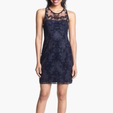 ADRIANNA PAPELL FLOCKED VELVET NAVY SIZE 10 #259  NWT