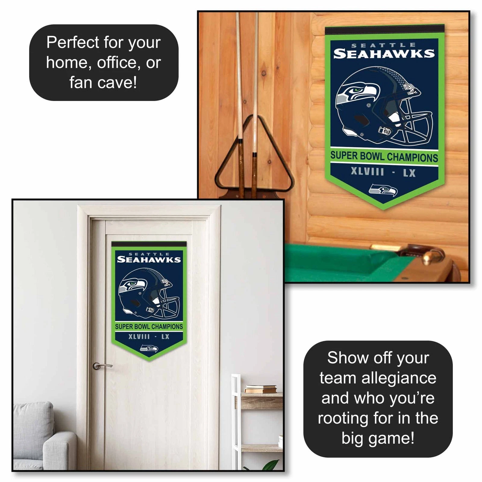 Seattle Seahawks 2 Time Super Bowl Champions Banner Flag