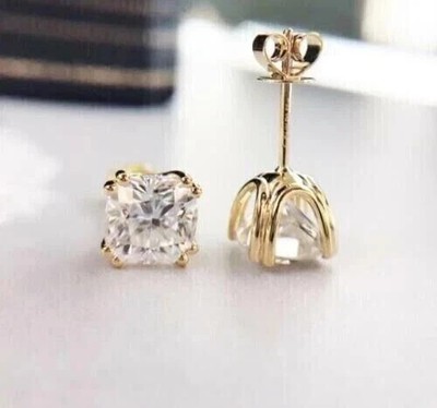 2Ct Asscher Cut Lab Created Diamond Women's Stud Earrings 14K Yellow Gold Plated