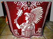 AZTEC WARRIOR Red Berry Hooded Poncho Serape Acrylic X L One Size Fits All