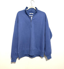 DSG Classic Fleece 1/2 Zip Sweatshirt Mock Neck Solid Light Navy Blue Woman  s L