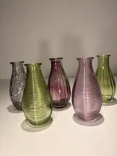 5er-Set Miniatur Glasvasen, grün/grau/lila